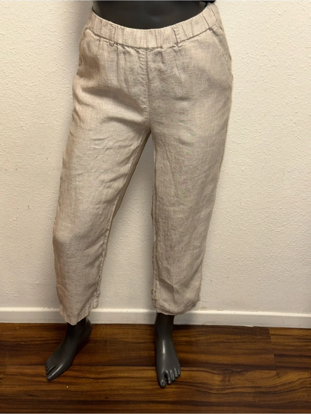 Quince Natural Beige Cropped Linen-Blend Pants